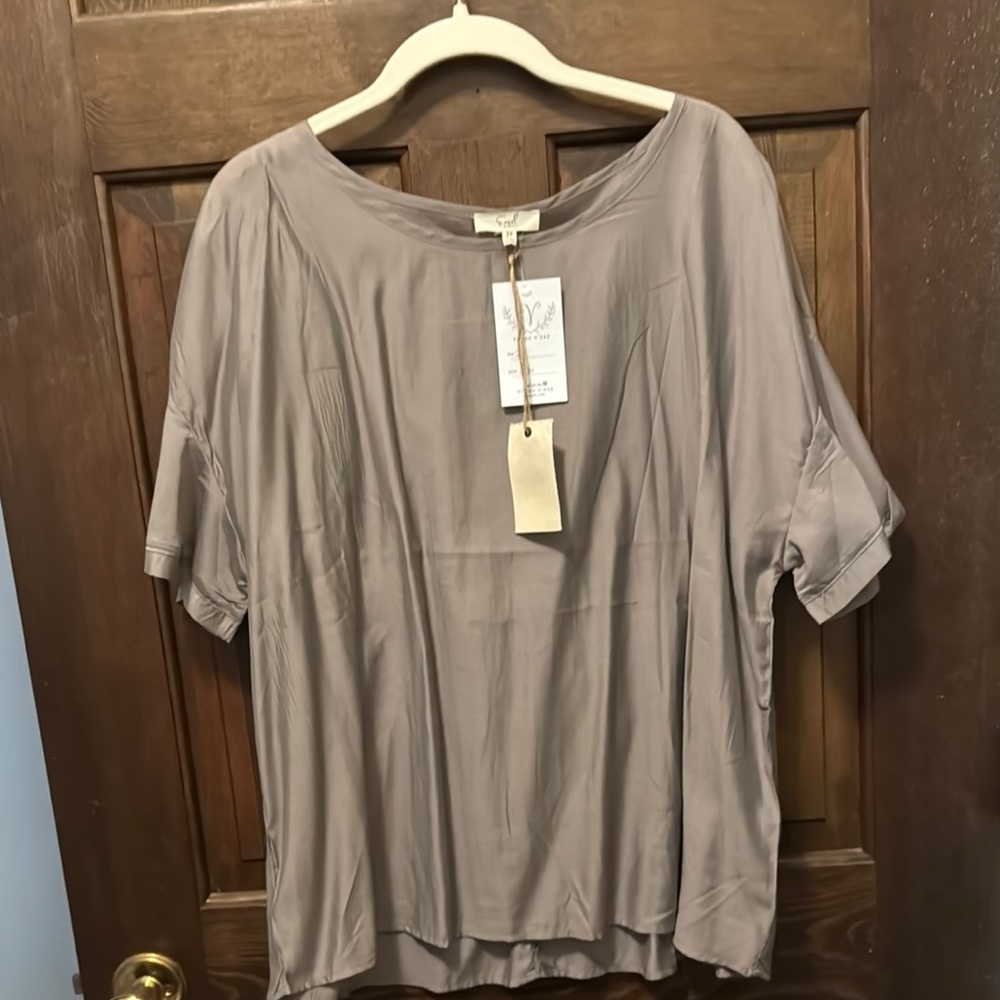Tan Bell Sleeve Boxy Blouse